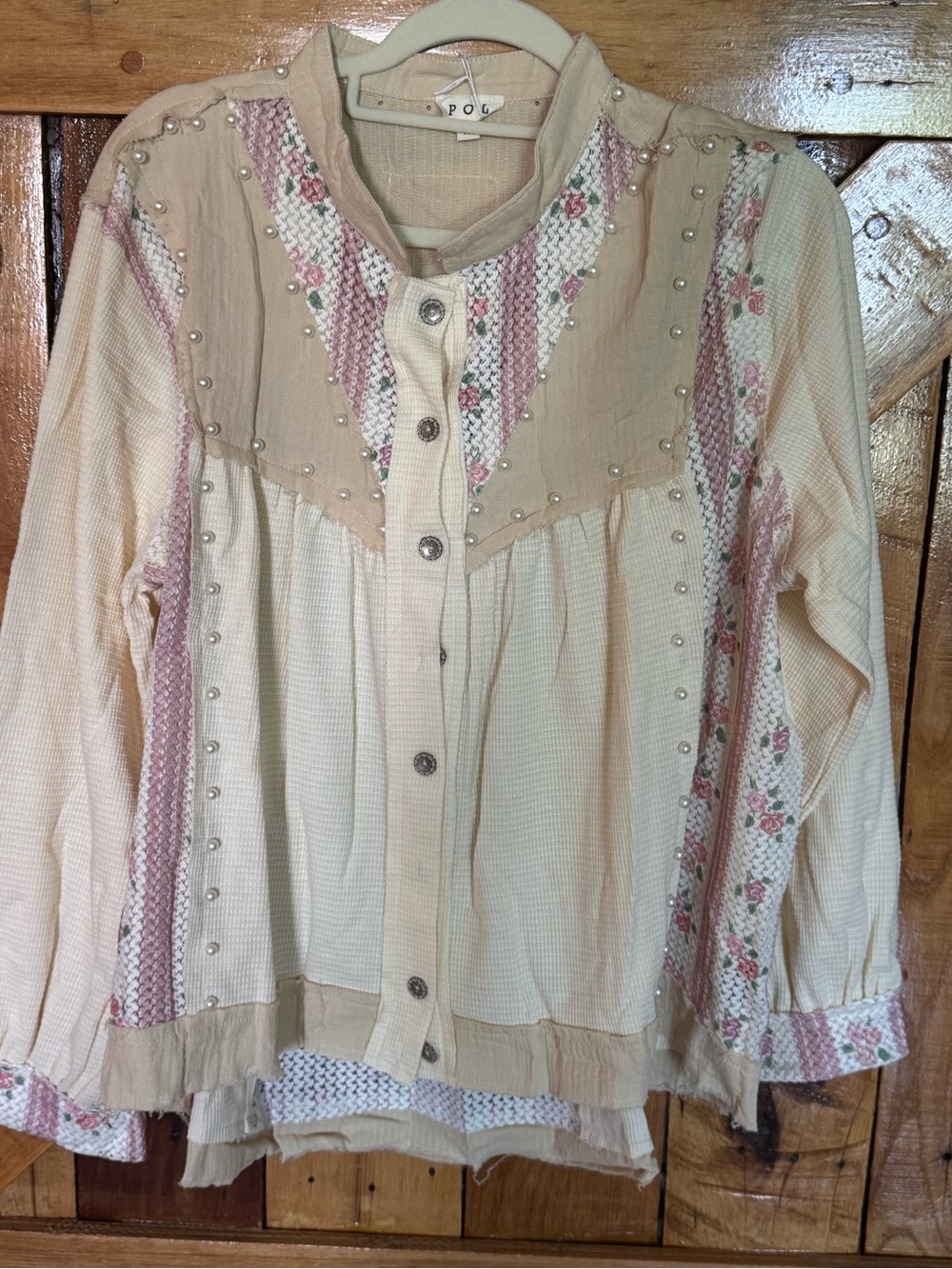 POL NWOT Cream & Pink Floral Button-Front Peasant Blouse/ Jacket
